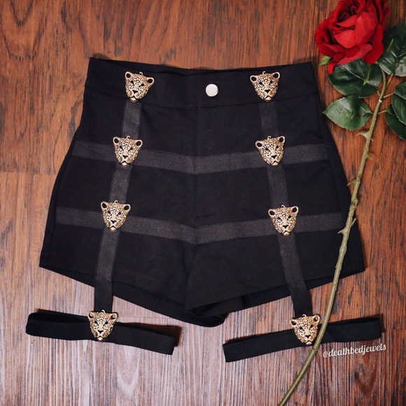 Deathbed Jewels Pants - ⚡Pre-Order⚡ Gold Leopard Goddess Garter Shorts